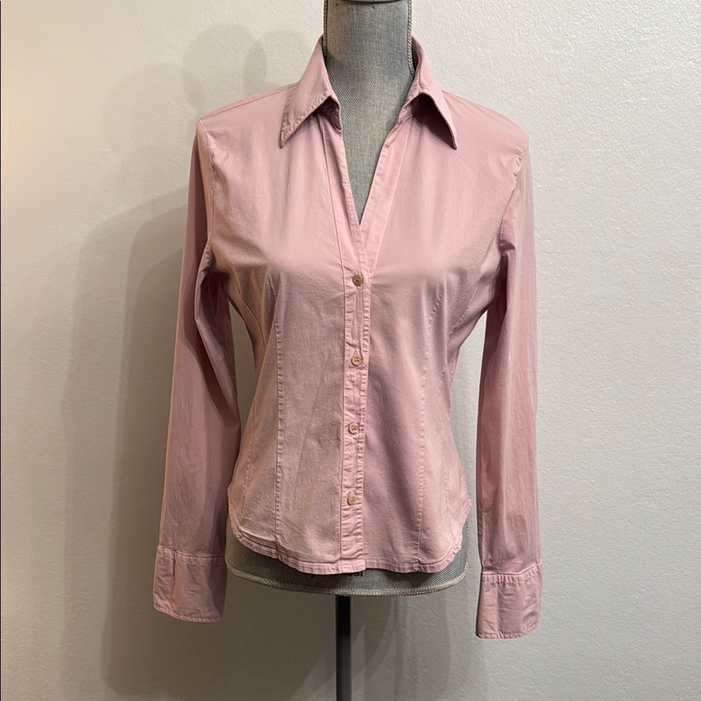 Sisley Italy Women's Dusty Pink Button-Up Stretch Cotton Shirt Size S-M